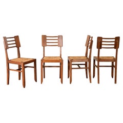 Set of Four Oak & Rush Seat Chairs by Cruege