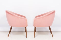 Set of Four of 20th Century Pink Velvet Shell Club Armchairs, 1960s