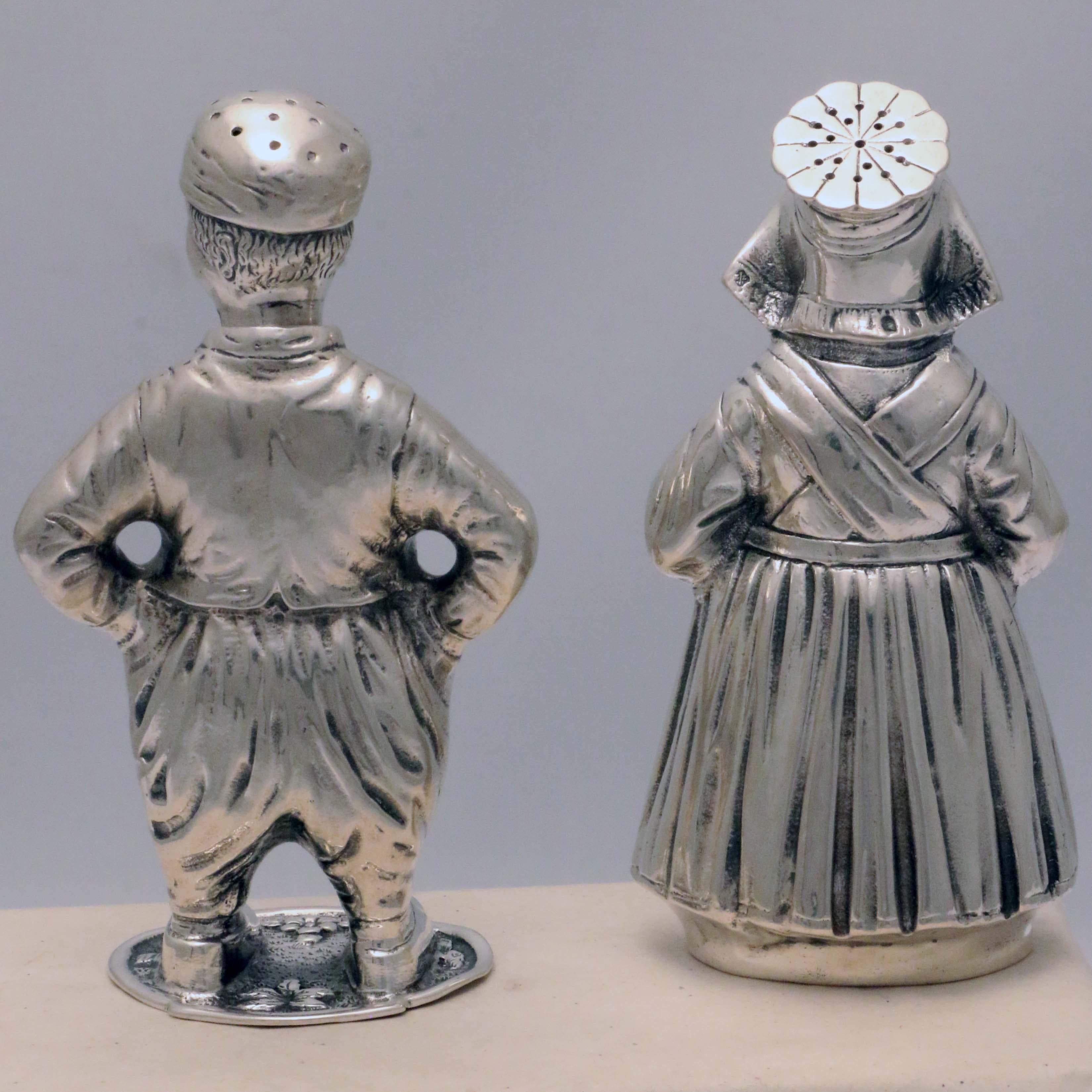 Hand-Crafted Set of Four of Dutch Silver Figural Salts and Peppers For Sale