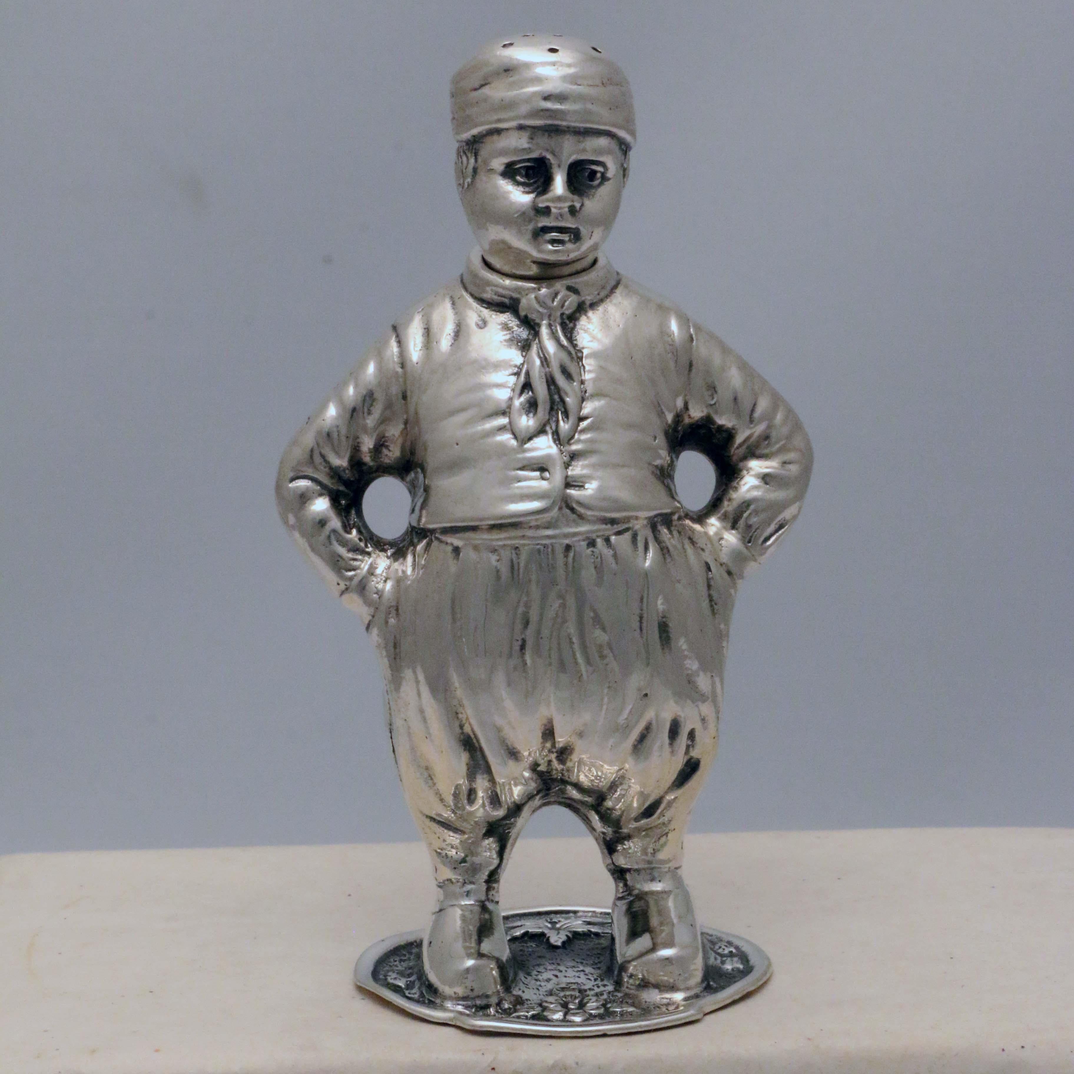Early 20th Century Set of Four of Dutch Silver Figural Salts and Peppers For Sale