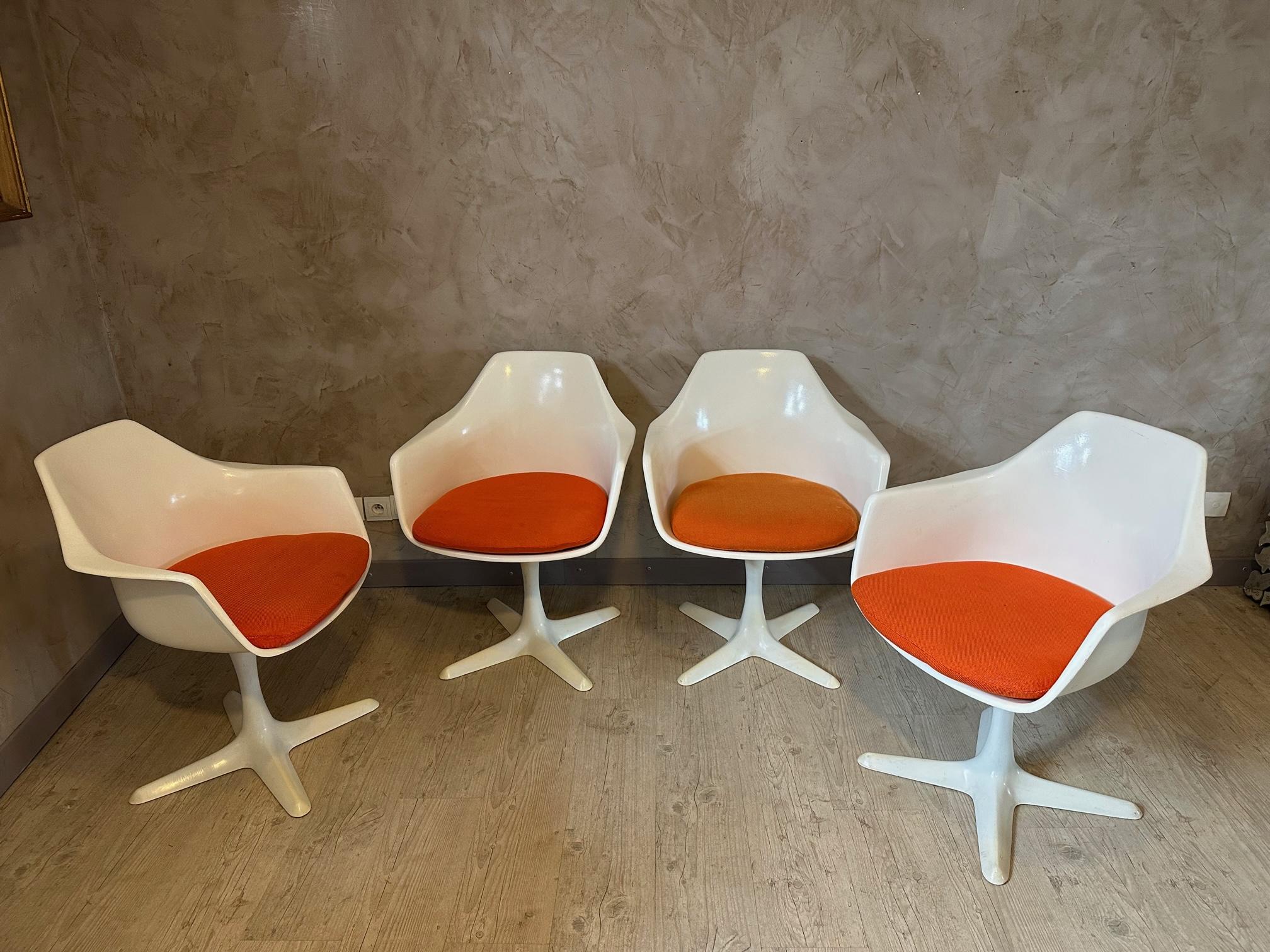 Mid-20th Century Set of Four of Swivel Armchair by Maurice Burke for Arkana, 1960