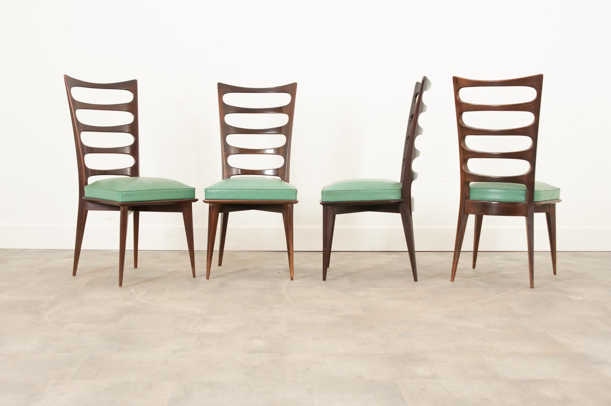 French Set of Four of Vintage Gaston Poisson Dining Chairs