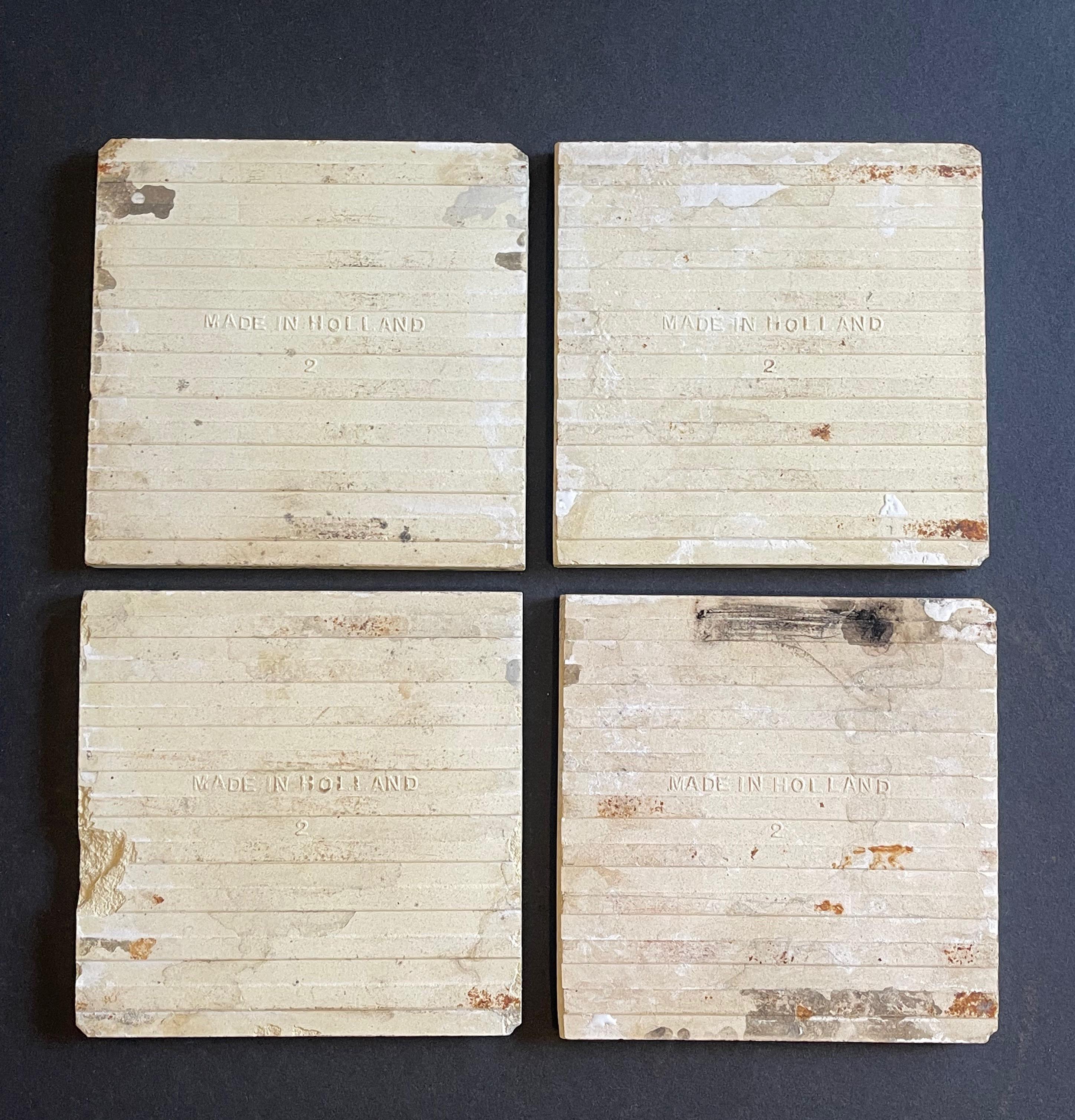Set of Four Old Ceramic Dutch Tiles, Windmill & Farmers, Hand Painted For Sale 2