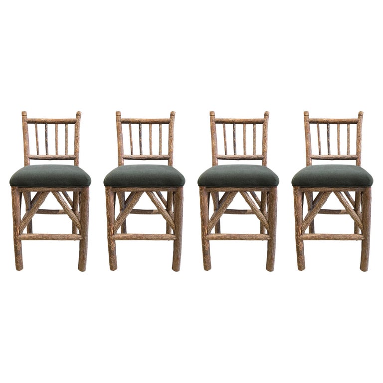 Set of Four Old Hickory Bar Stools at 1stDibs