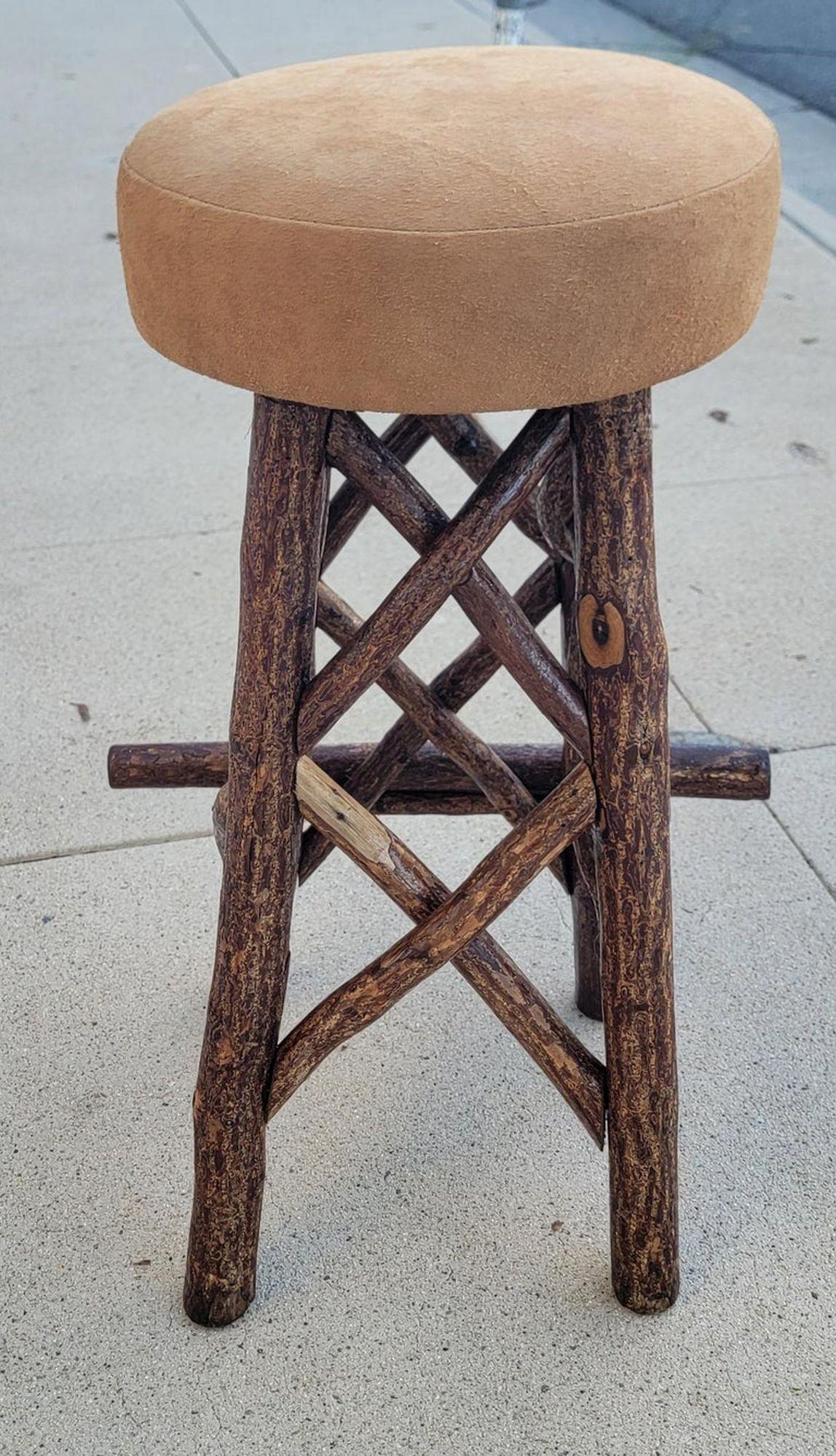 American Set of Four Old Hickory Bar Stools w/ Leather Top -Set of Four For Sale