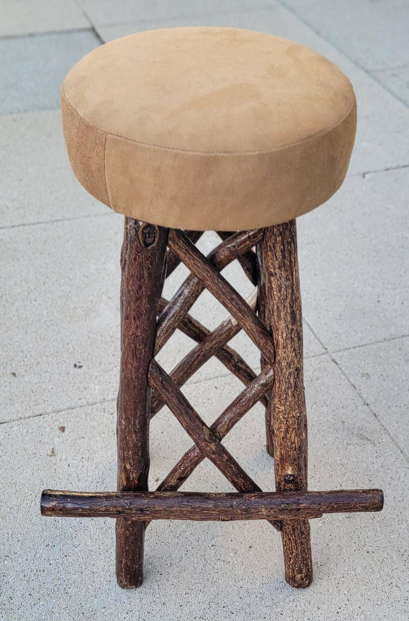 20th Century Set of Four Old Hickory Bar Stools w/ Leather Top -Set of Four For Sale