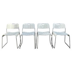 Set of Four Omkstak Swhite Metal Chairs by Rodney Kinsman for Bieffeplast, 1970s