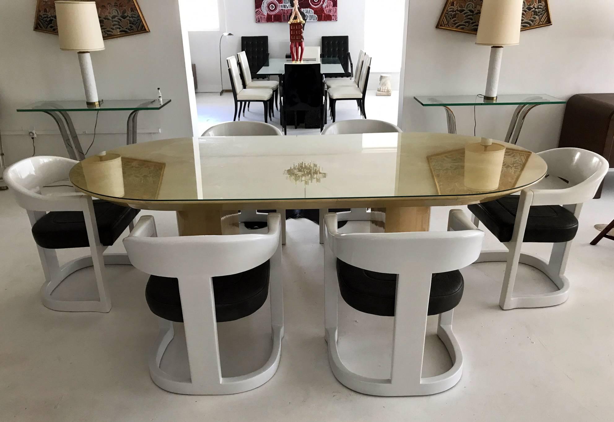 Wood Set of Four Onassis White Lacquer Chairs by Karl Springer For Sale