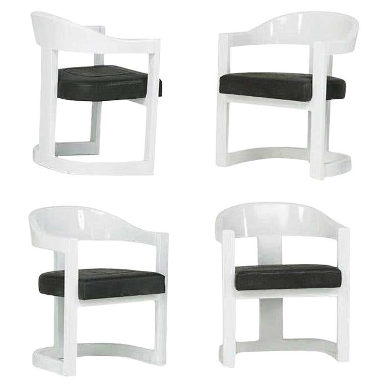 Set of Four Onassis White Lacquer Chairs by Karl Springer