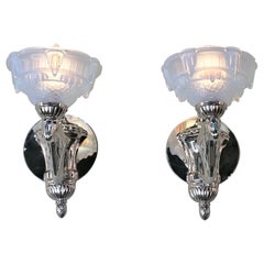 Pair of Opalescent Glass Art Deco Wall Sconces by Ezan