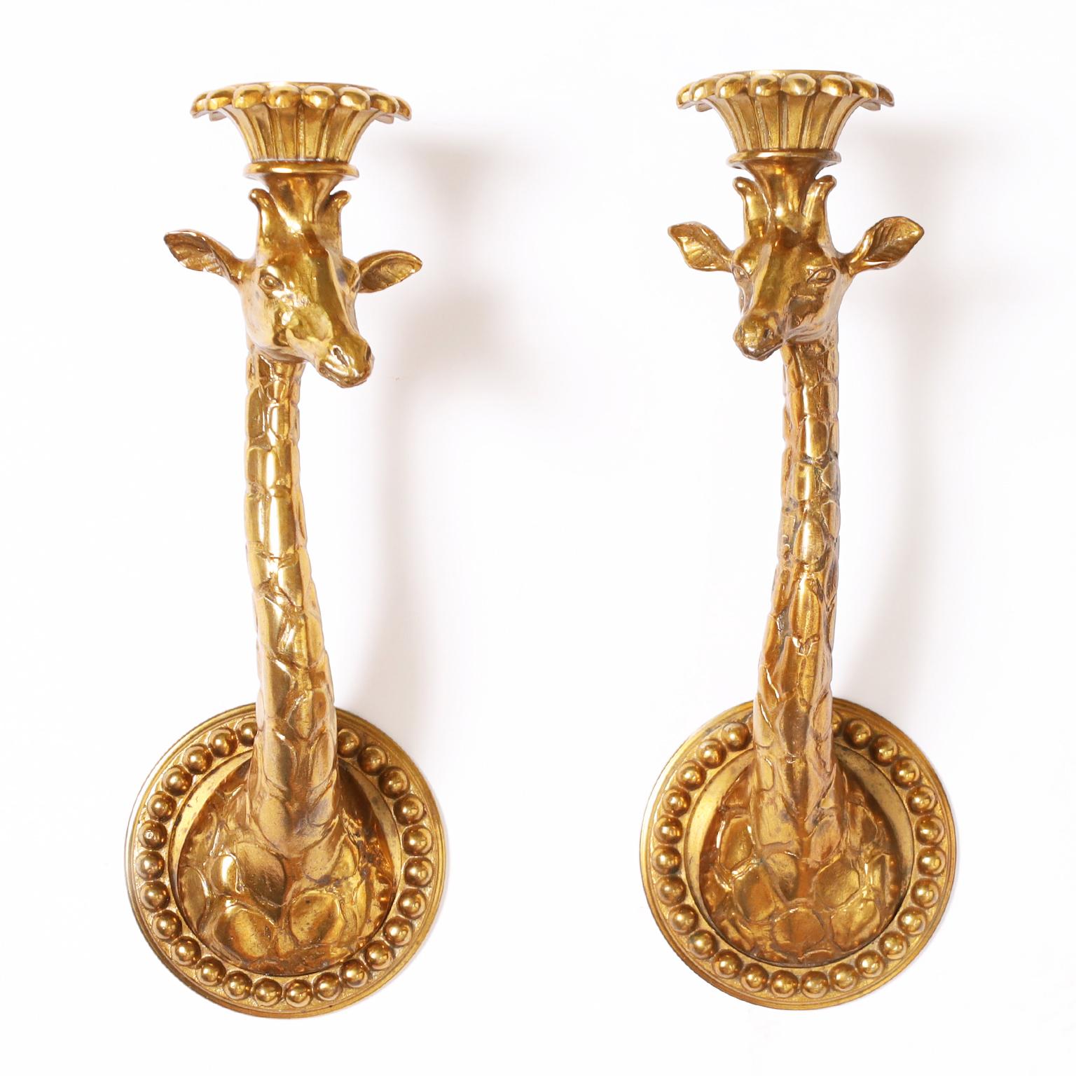 Italian Set of Four or Two Pairs of Gilt Bronze Giraffe Wall Sconces, Priced per Pair  For Sale