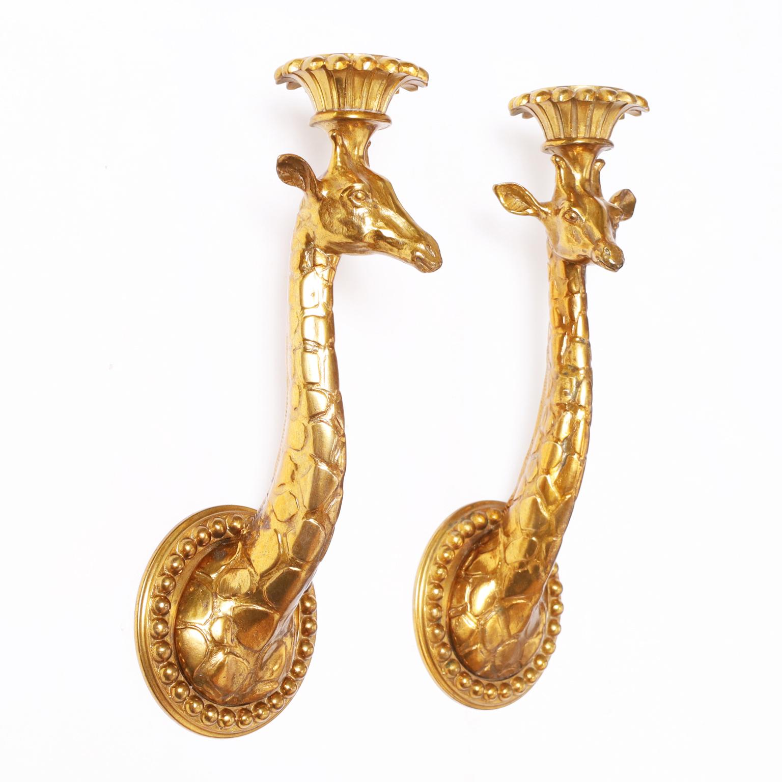 Hand-Crafted Set of Four or Two Pairs of Gilt Bronze Giraffe Wall Sconces, Priced per Pair  For Sale