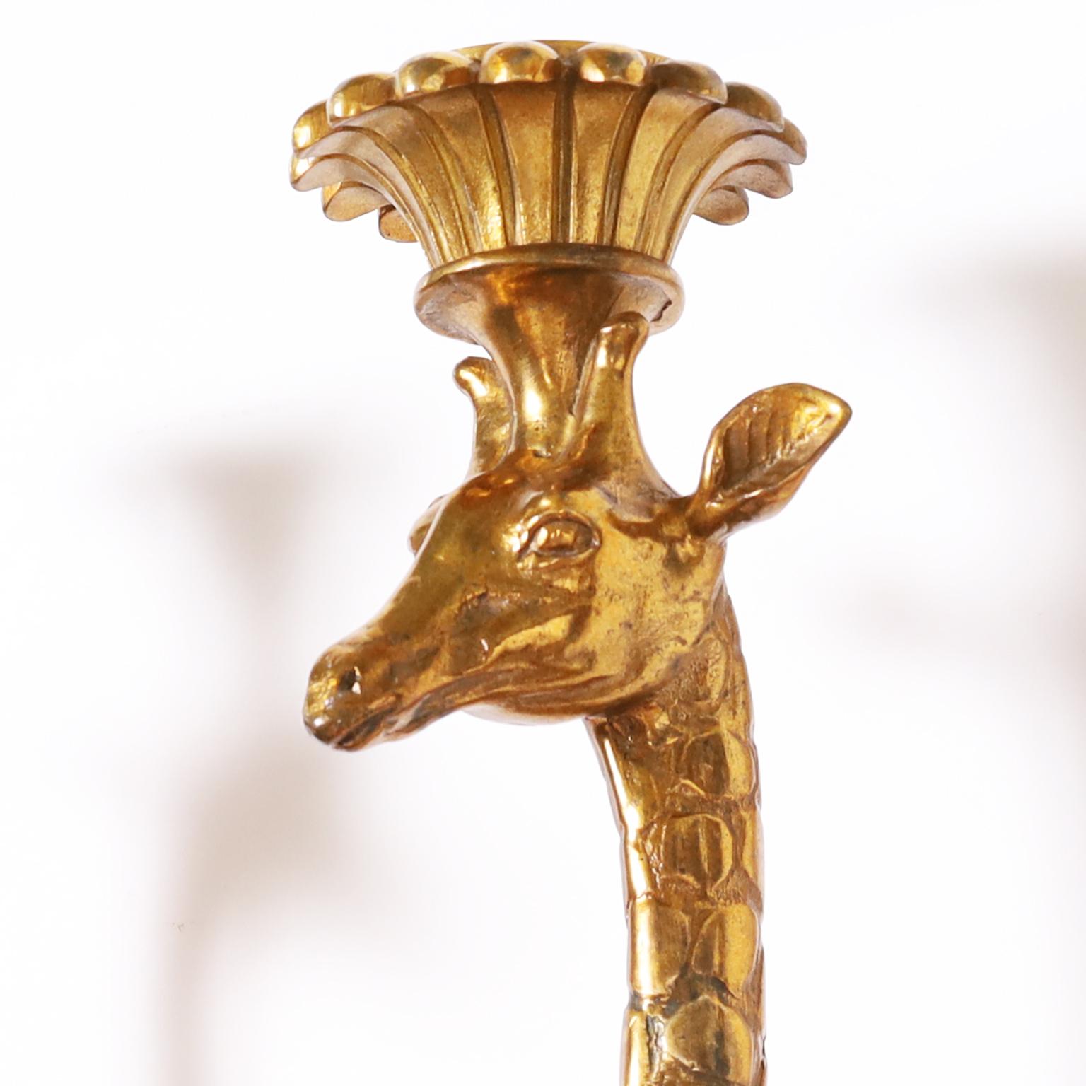 Set of Four or Two Pairs of Gilt Bronze Giraffe Wall Sconces, Priced per Pair  For Sale 1