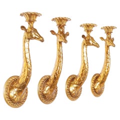 Set of Four or Two Pairs of Gilt Bronze Giraffe Wall Sconces, Priced per Pair 