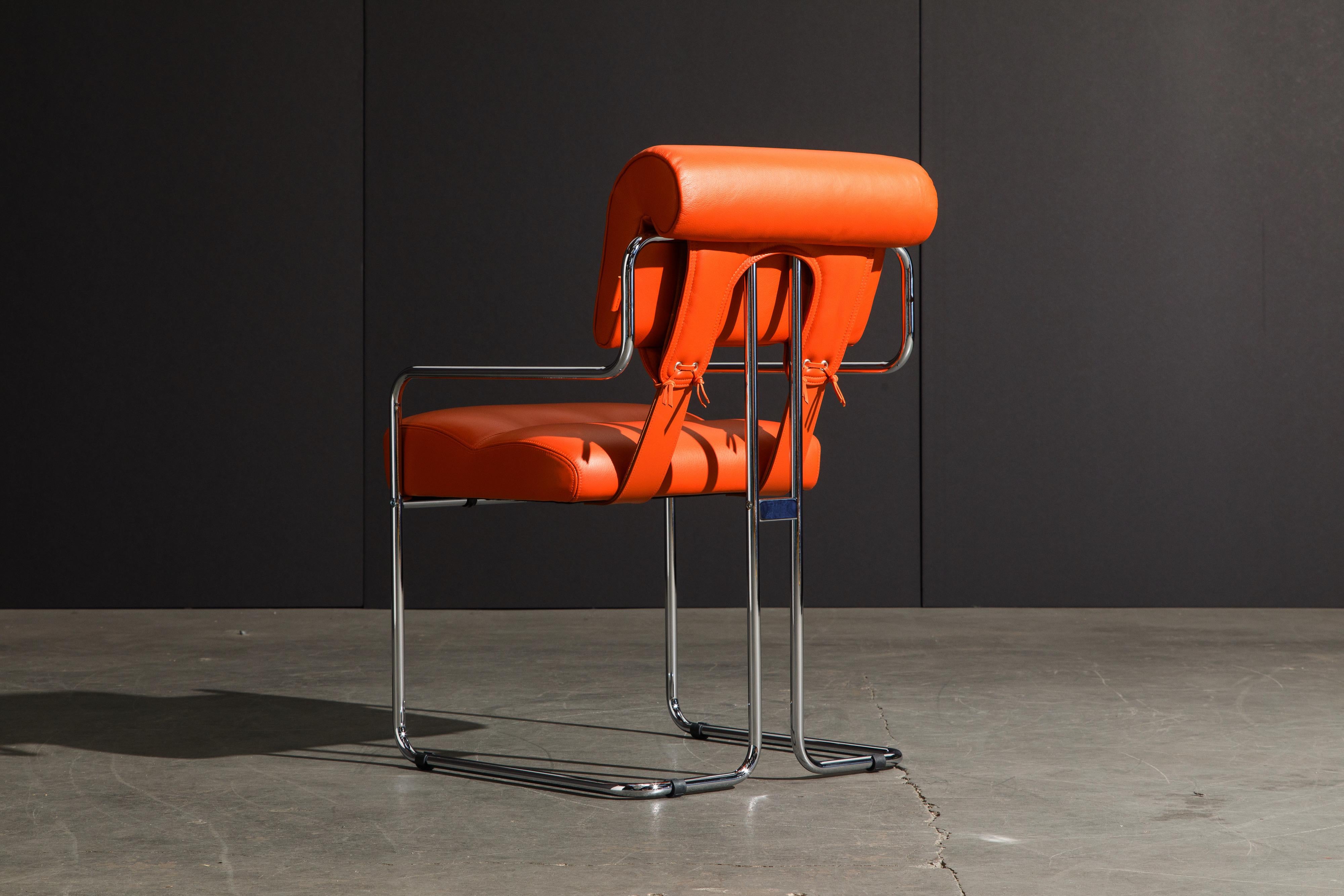 Set of Four Orange Leather Tucroma Chairs by Guido Faleschini for Mariani, New 1