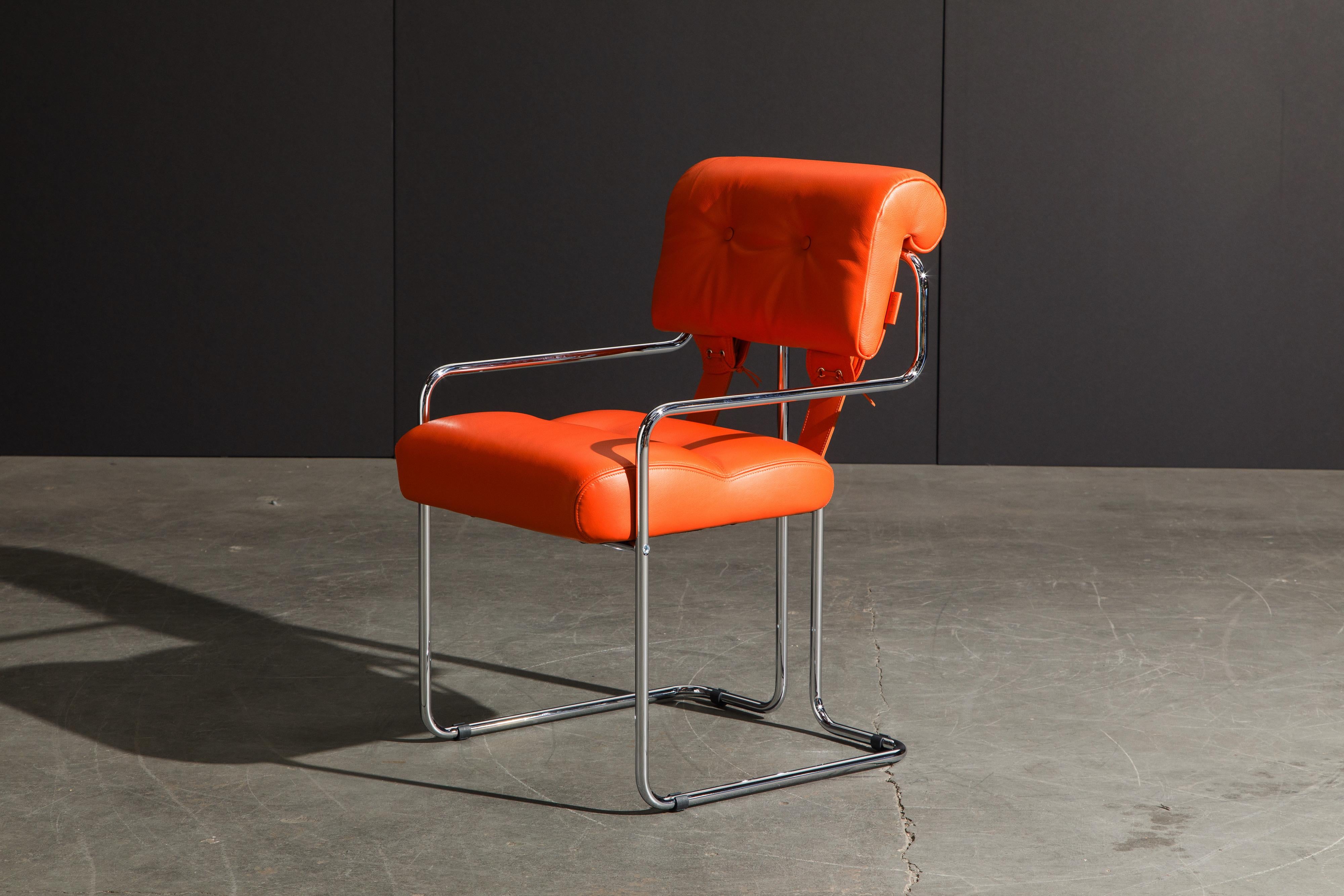 Set of Four Orange Leather Tucroma Chairs by Guido Faleschini for Mariani, New 3