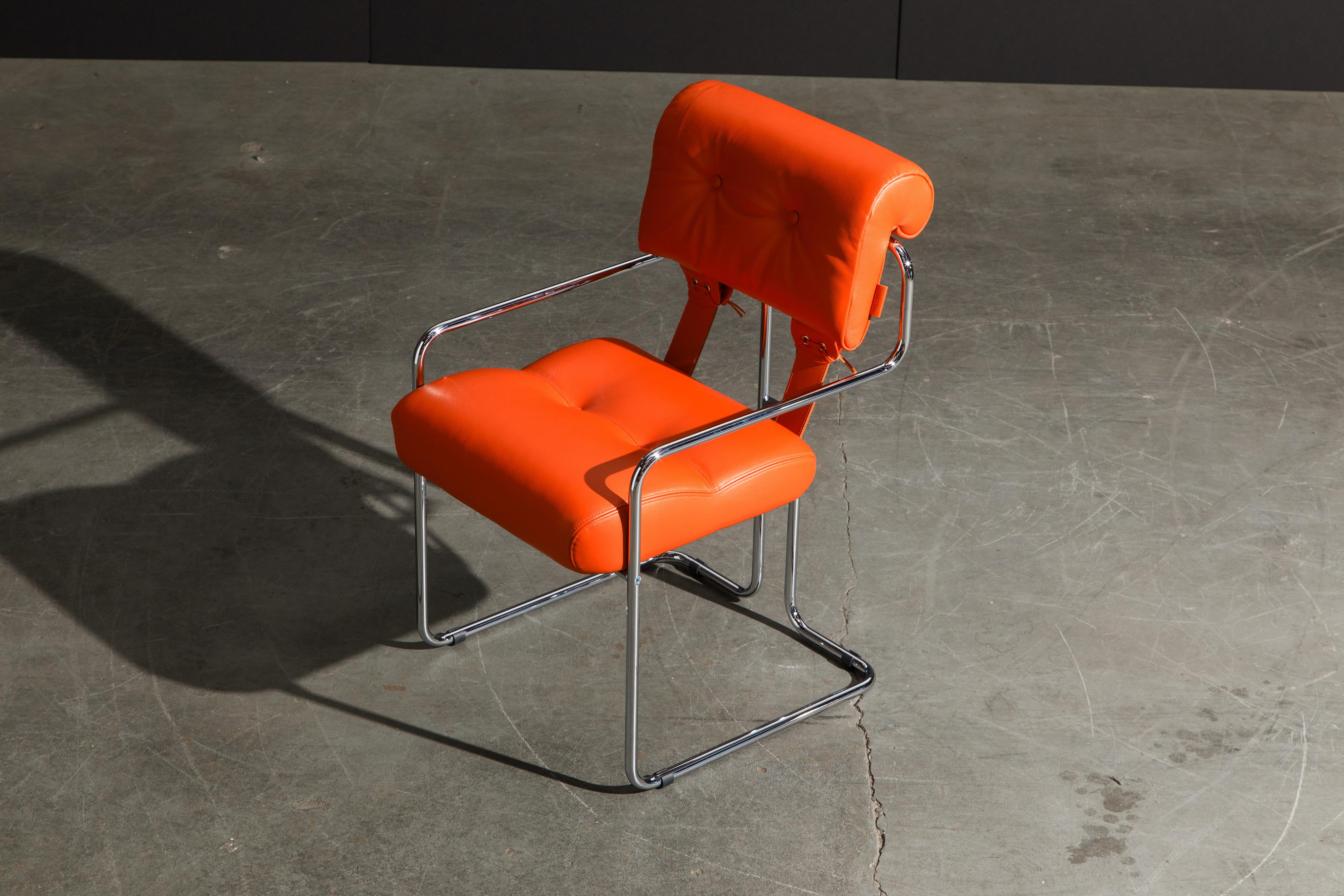 Set of Four Orange Leather Tucroma Chairs by Guido Faleschini for Mariani, New 4