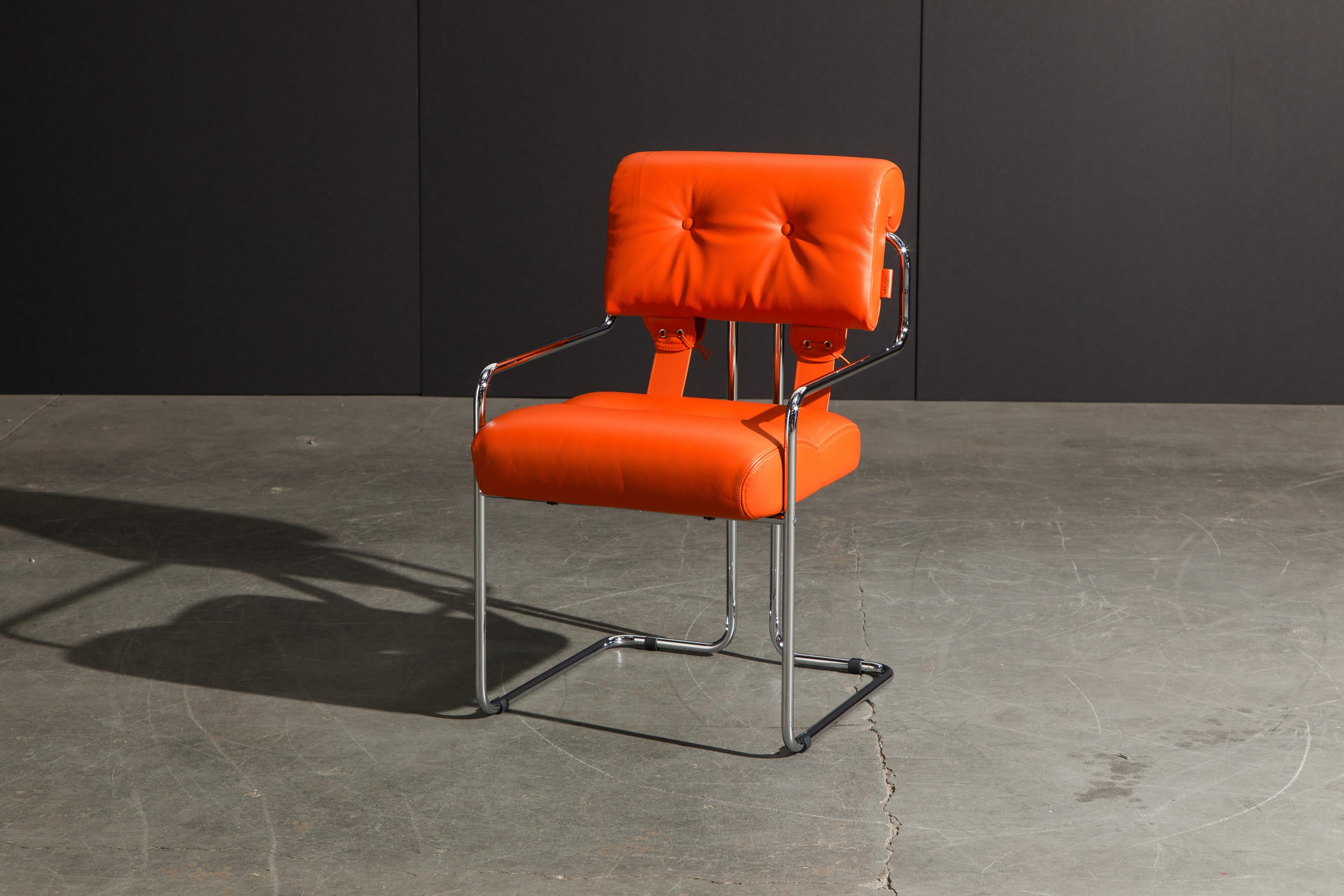 Set of Four Orange Leather Tucroma Chairs by Guido Faleschini for Mariani, New 5