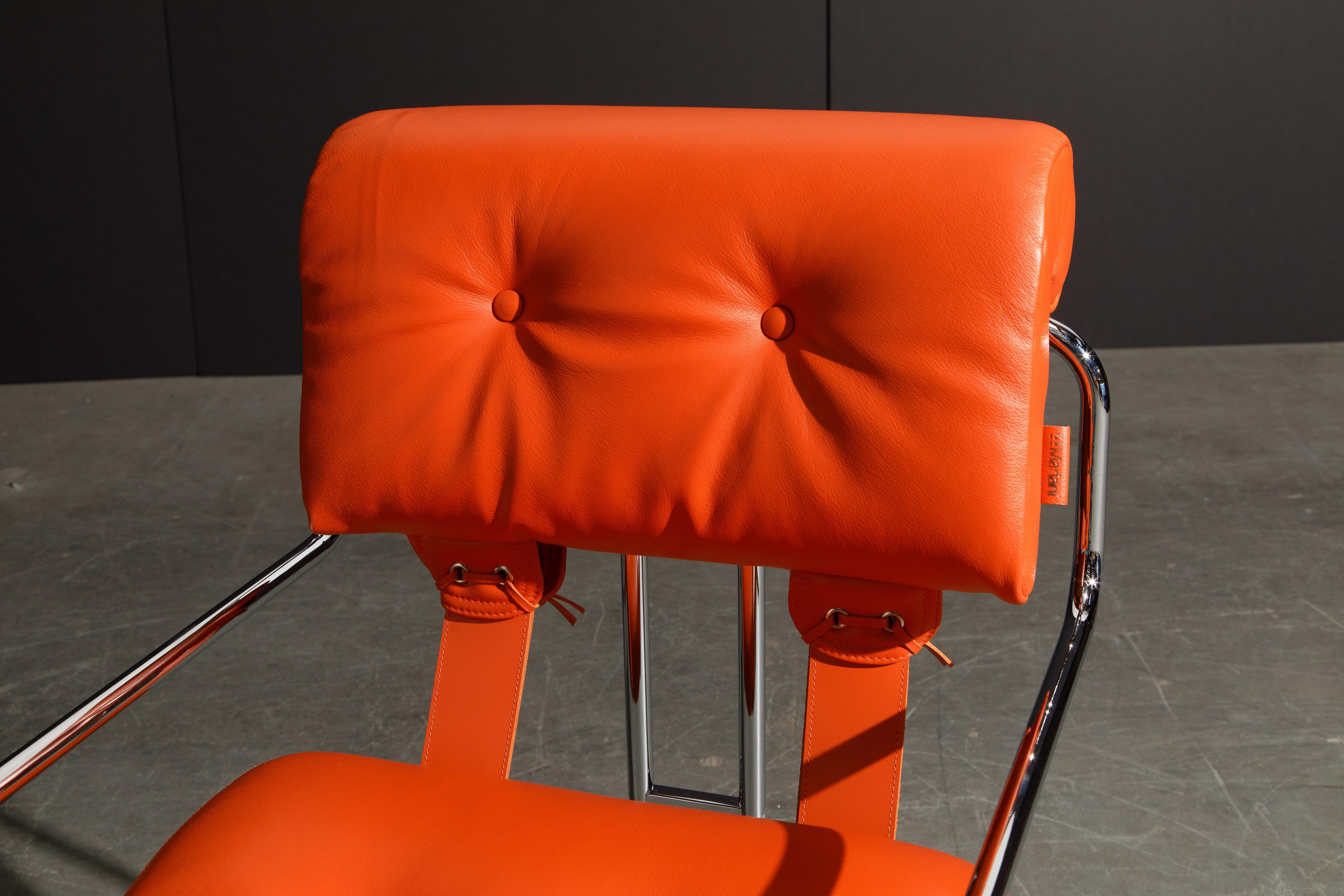 Set of Four Orange Leather Tucroma Chairs by Guido Faleschini for Mariani, New 6