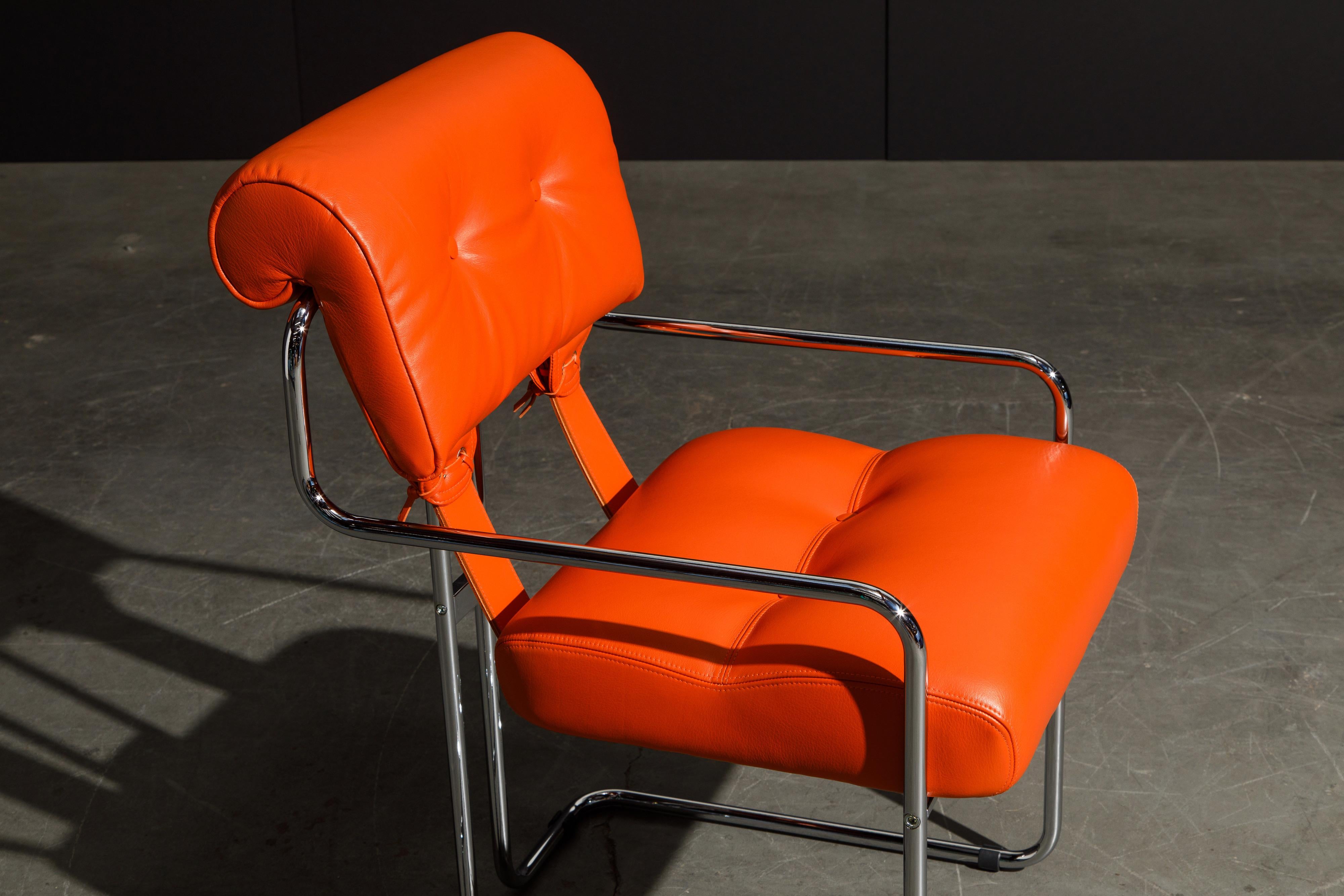 Set of Four Orange Leather Tucroma Chairs by Guido Faleschini for Mariani, New 7