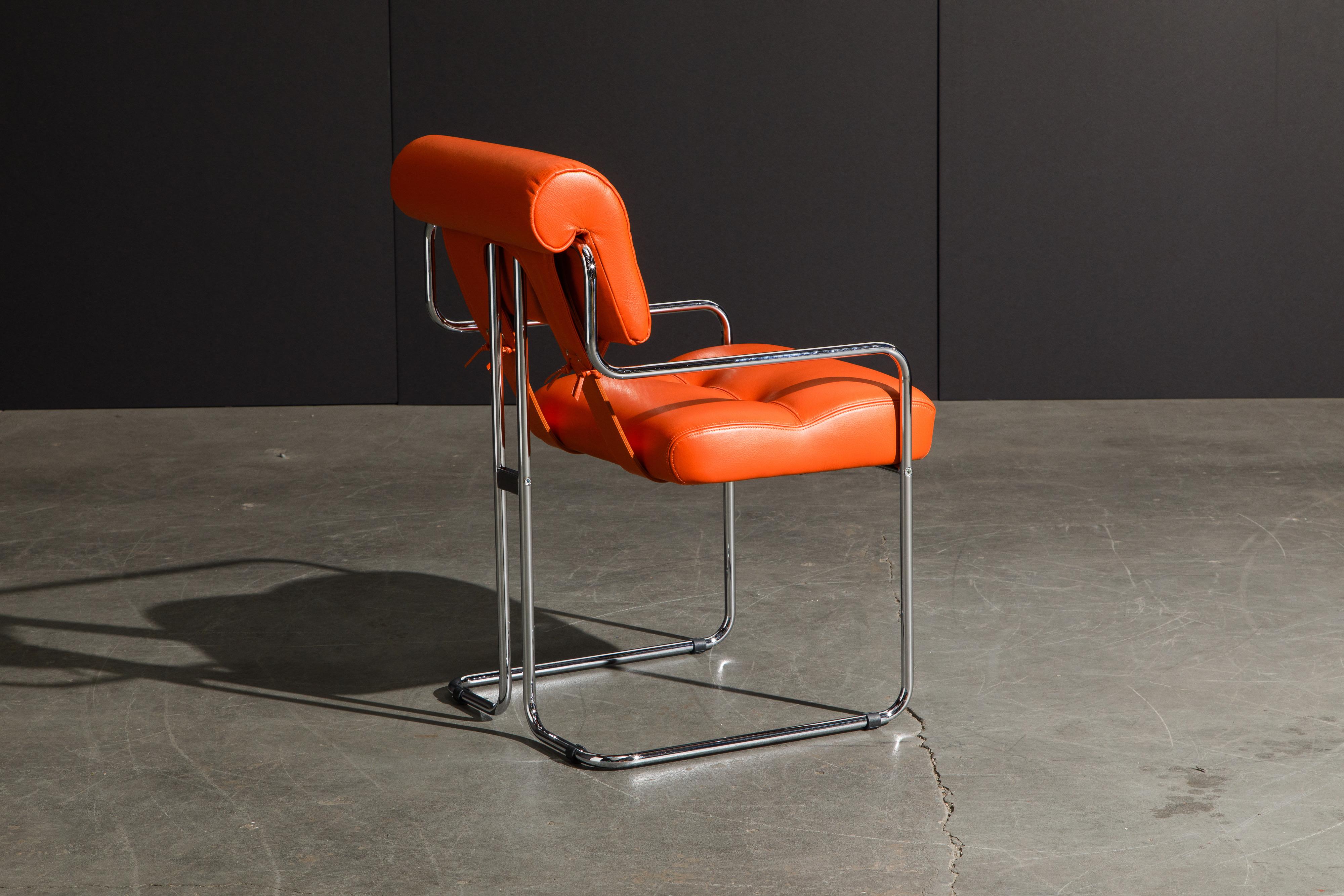 Set of Four Orange Leather Tucroma Chairs by Guido Faleschini for Mariani, New In New Condition In Los Angeles, CA