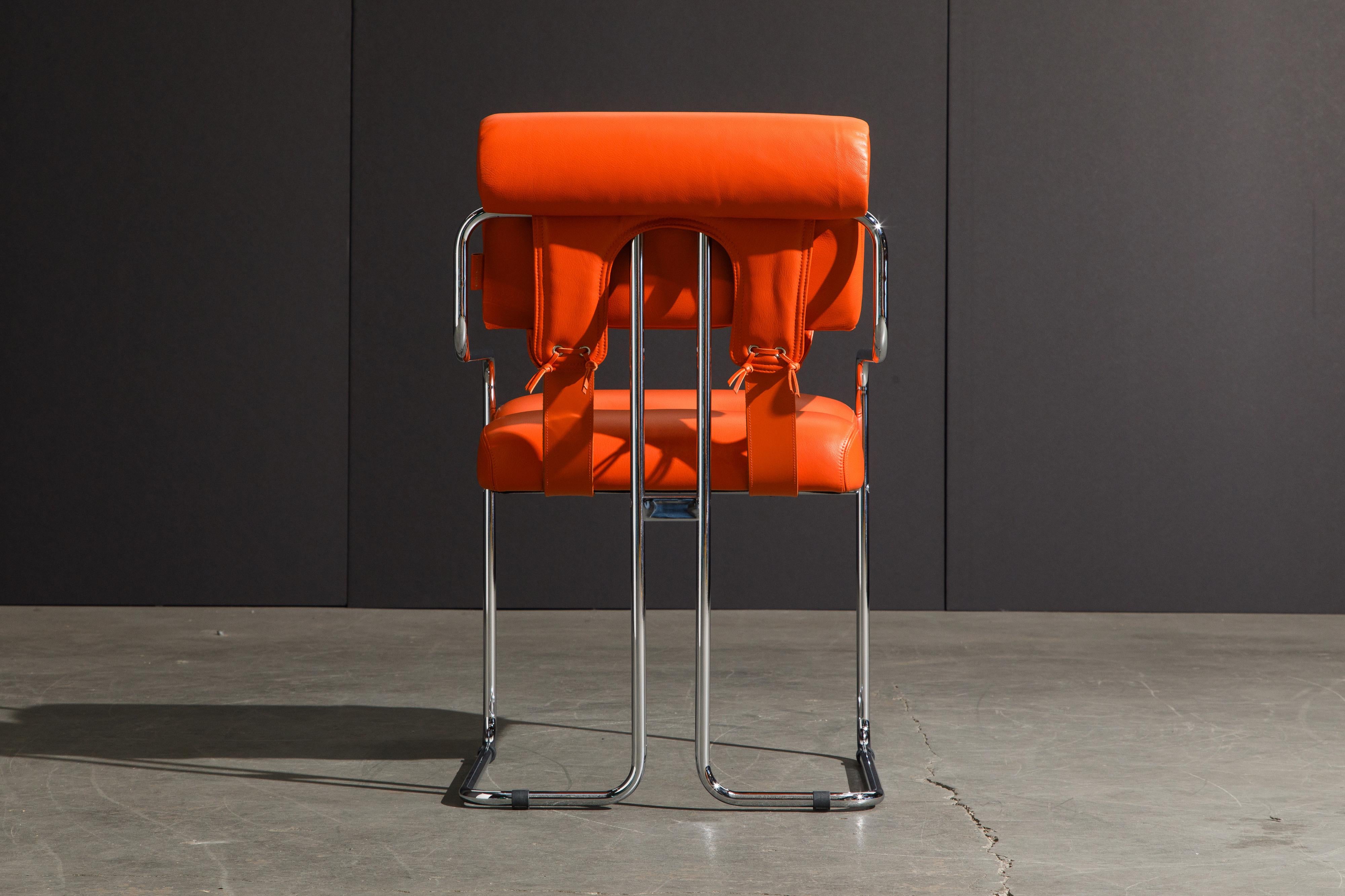 Contemporary Set of Four Orange Leather Tucroma Chairs by Guido Faleschini for Mariani, New