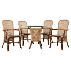 Set of Four Organic Modern Rattan Dining Chairs and Table