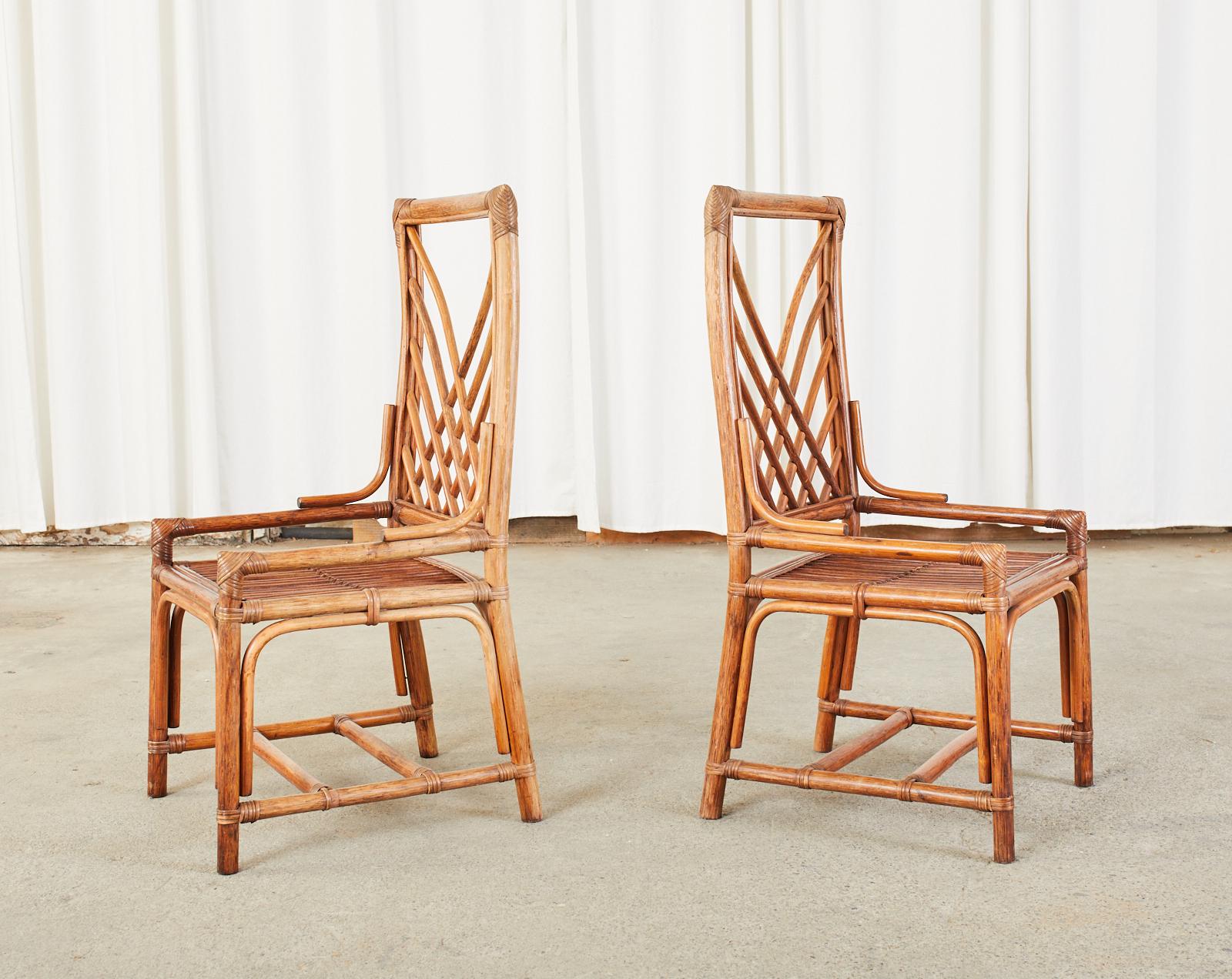 Asian Set of Four Organic Modern Rattan Wicker Dining Chairs