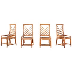 Set of Four Organic Modern Rattan Wicker Dining Chairs