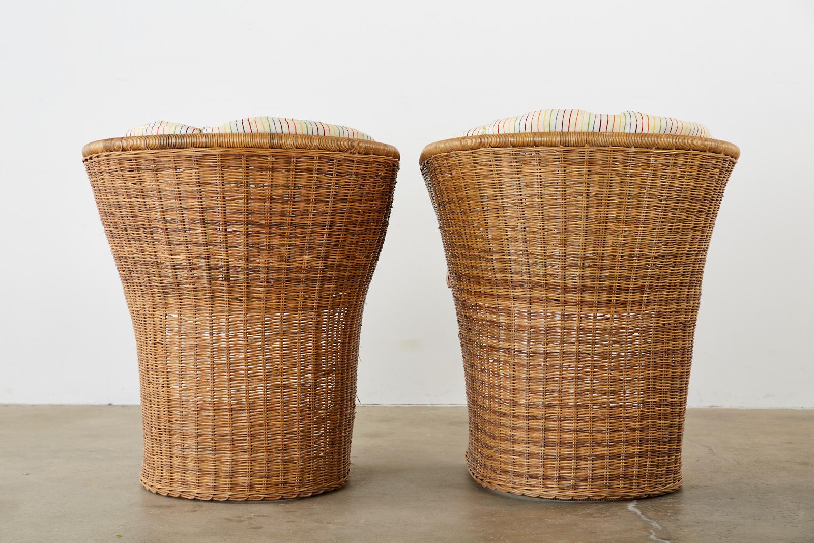 Set of Four Organic Modern Wicker Tulip Chairs 11
