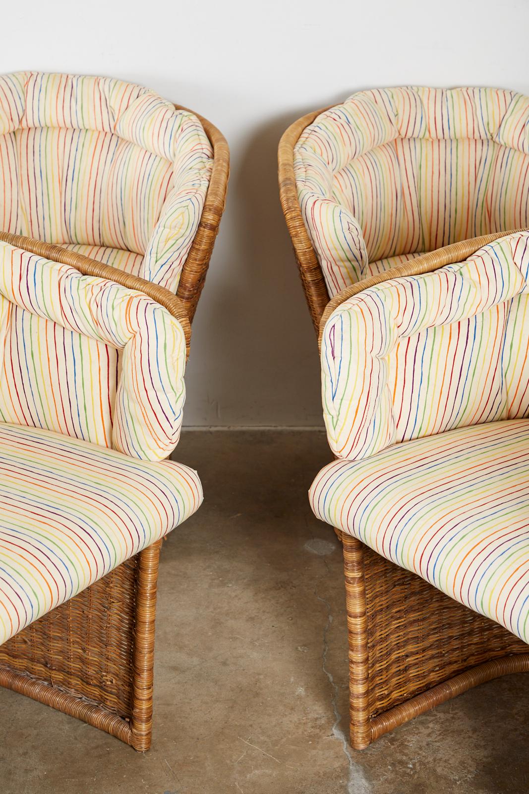 American Set of Four Organic Modern Wicker Tulip Chairs