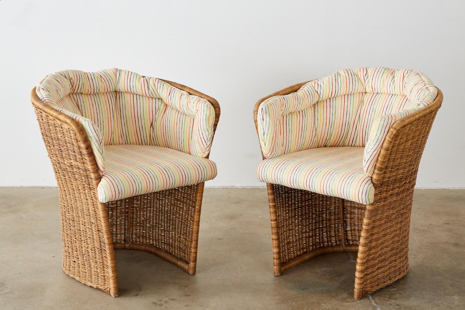 Hand-Crafted Set of Four Organic Modern Wicker Tulip Chairs