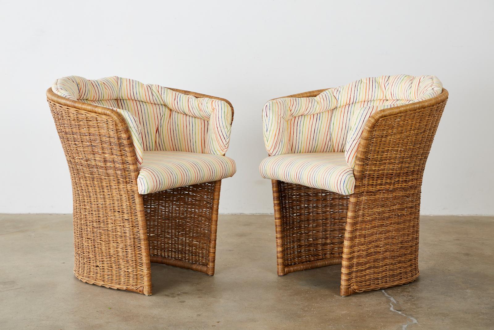 20th Century Set of Four Organic Modern Wicker Tulip Chairs