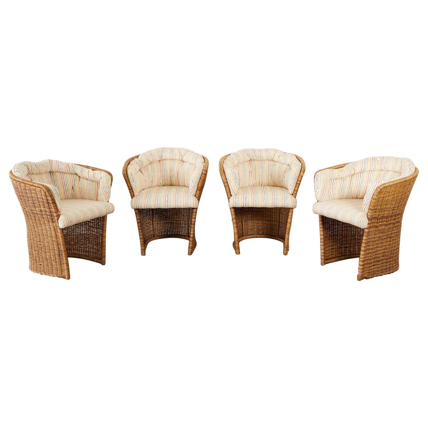 Set of Four Organic Modern Wicker Tulip Chairs