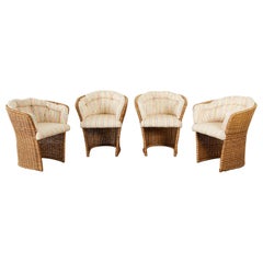 Set of Four Organic Modern Wicker Tulip Chairs