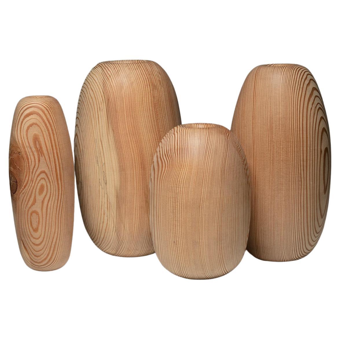 Set of Four Organic Shaped Solid Larch Wood Vases, Italy, 1980s