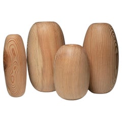 Vintage Set of Four Organic Shaped Solid Larch Wood Vases, Italy, 1980s