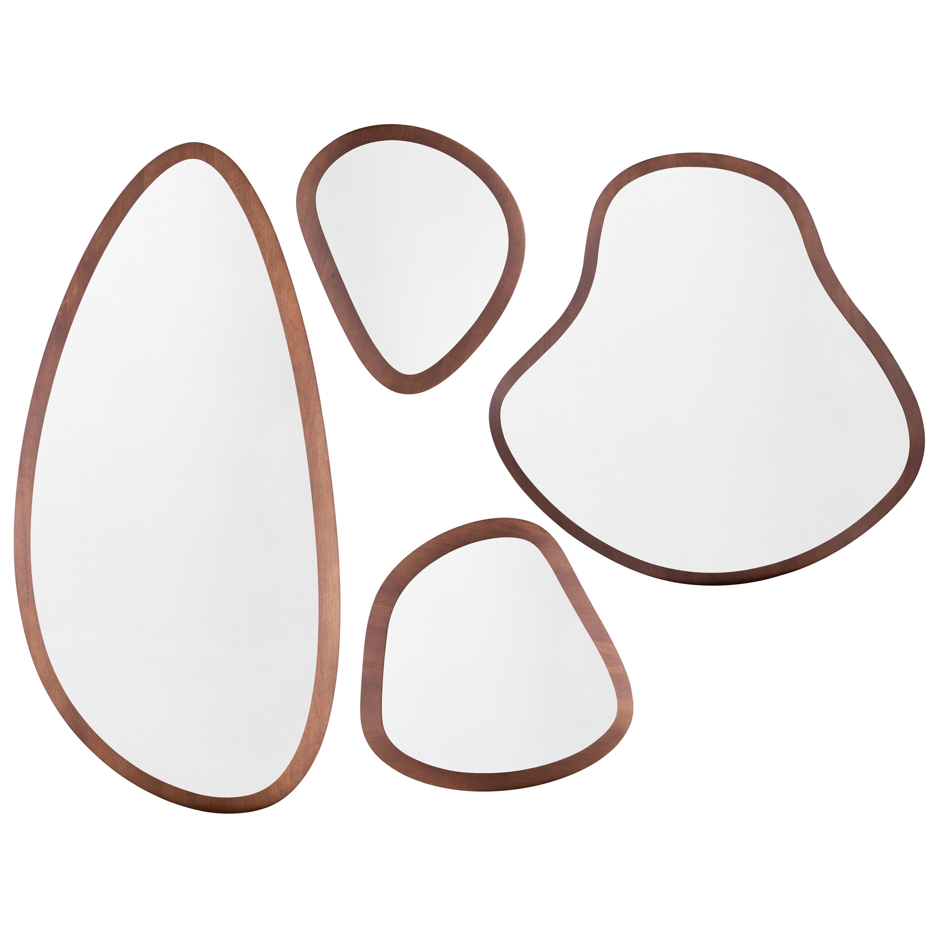 Set di quattro specchi organici in finitura noce, design scultoreo - Pantê Line