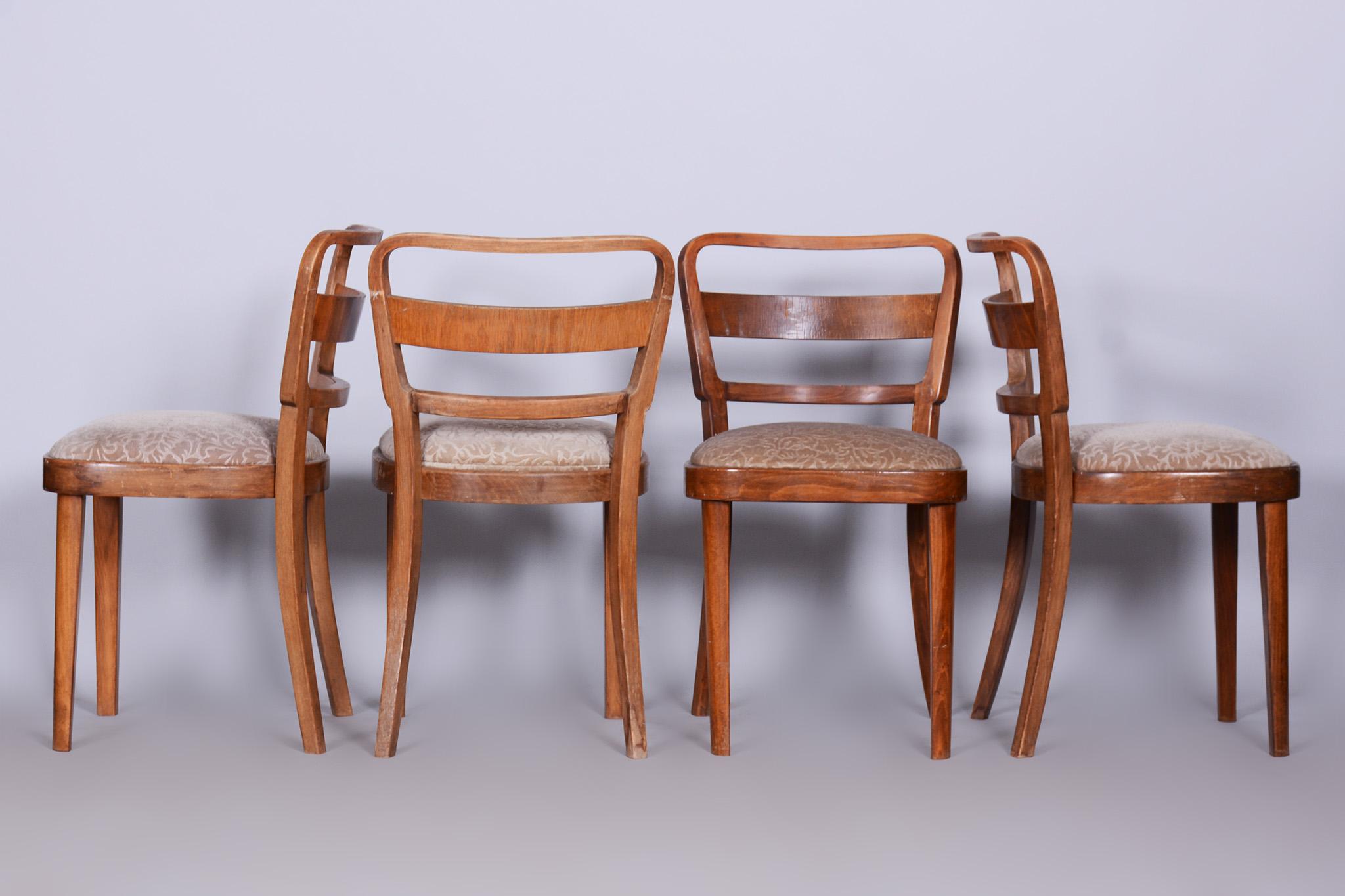 Set of Four Original Art Deco Chairs, Beech and Walnut, Thonet, Czechia, 1930s In Good Condition In Horomerice, CZ