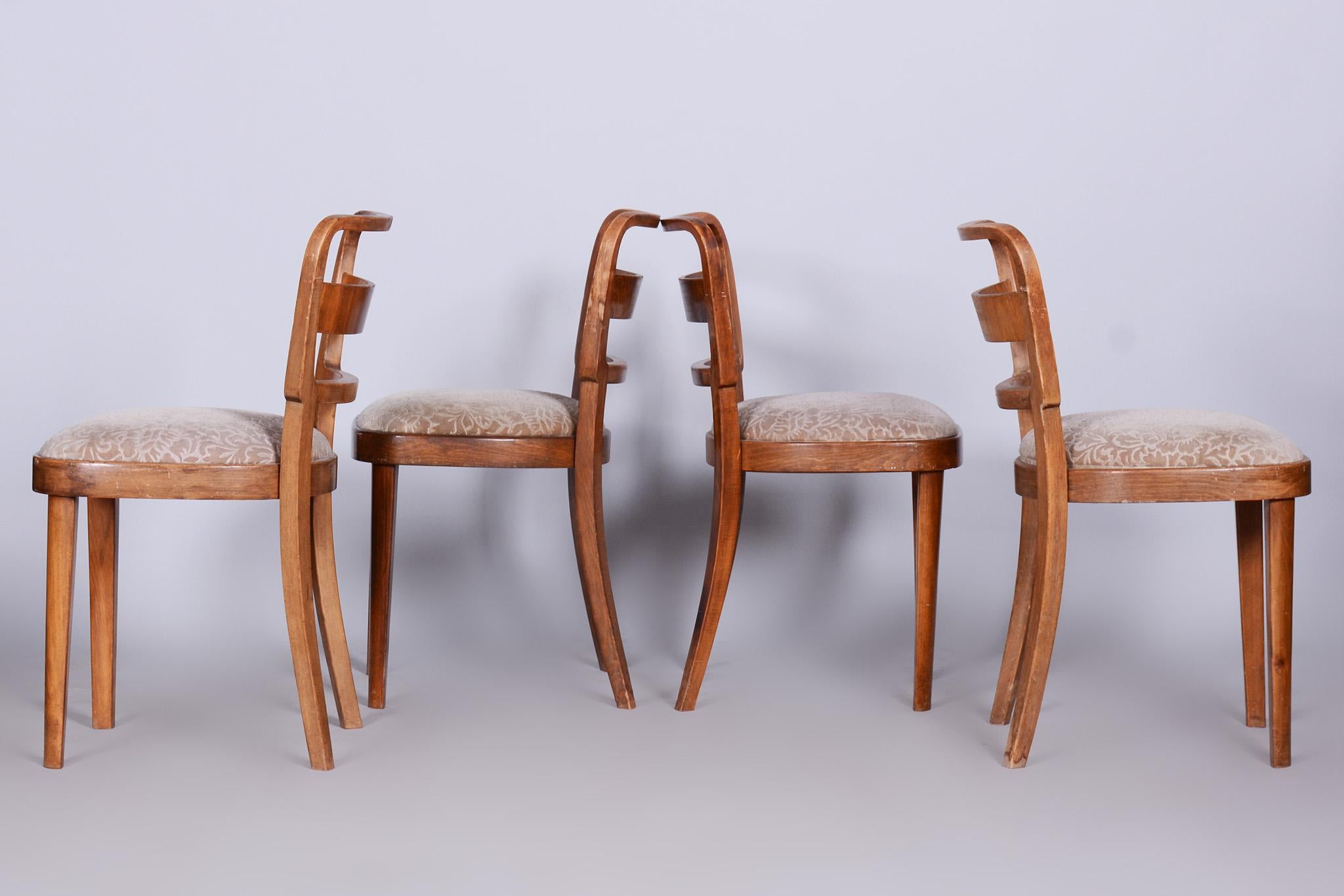 Mid-20th Century Set of Four Original Art Deco Chairs, Beech and Walnut, Thonet, Czechia, 1930s