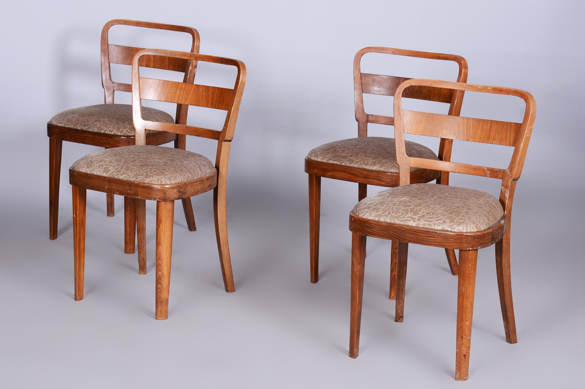 Set of Four Original Art Deco Chairs, Beech and Walnut, Thonet, Czechia, 1930s 1
