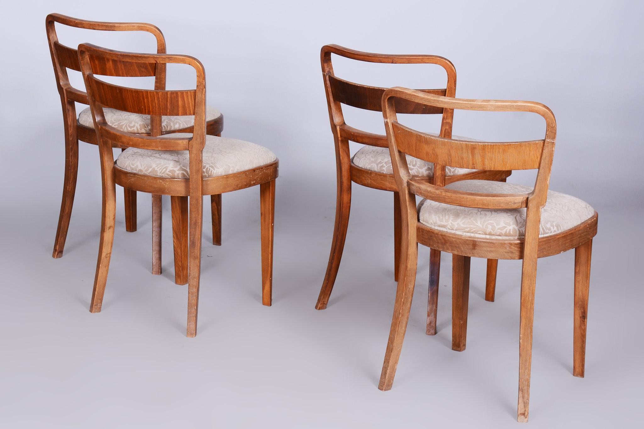 Set of Four Original Art Deco Chairs, Beech and Walnut, Thonet, Czechia, 1930s 2