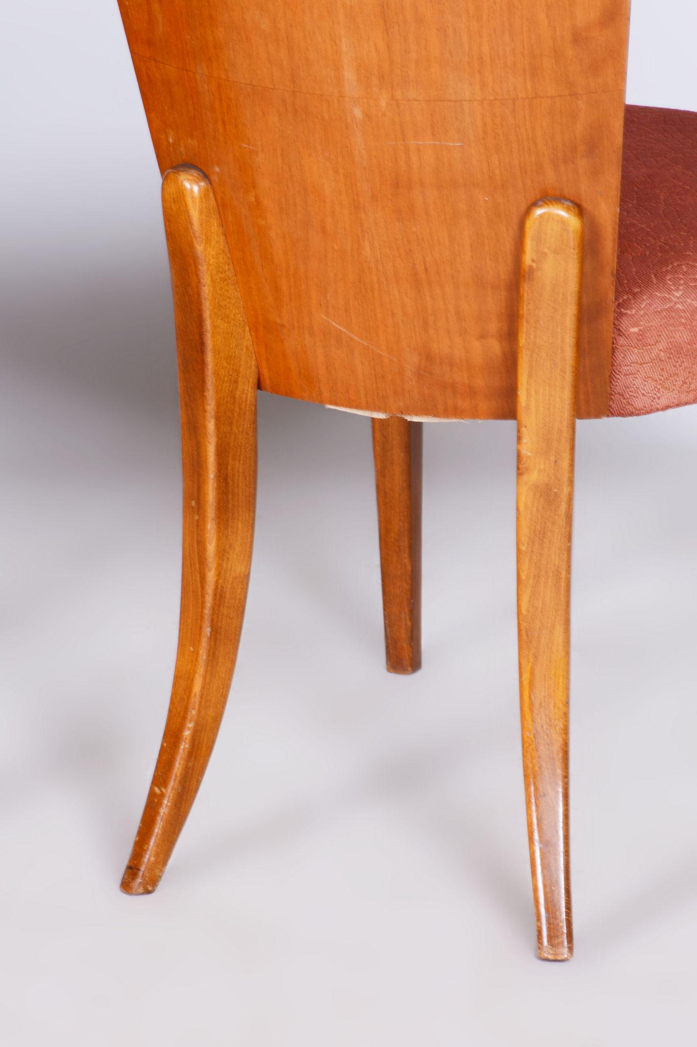 Set of Four Original ArtDeco Beech Chairs by Jindrich Halabala. 

Maker: UP Zavody
Designer: Jindrich Halabala
Source: Czechia (Czechoslovakia)
Period: 1940-1949
Material: Beech, Walnut
Stable construction.

In pristine original condition, the