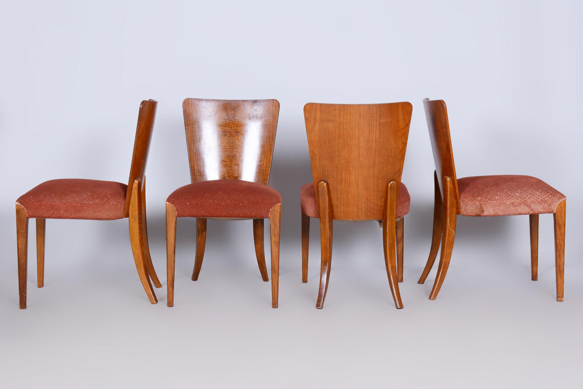 Set of Four Original ArtDeco Beech Chairs, Halabala, UP Zavody, Czechia, 1940s For Sale 2