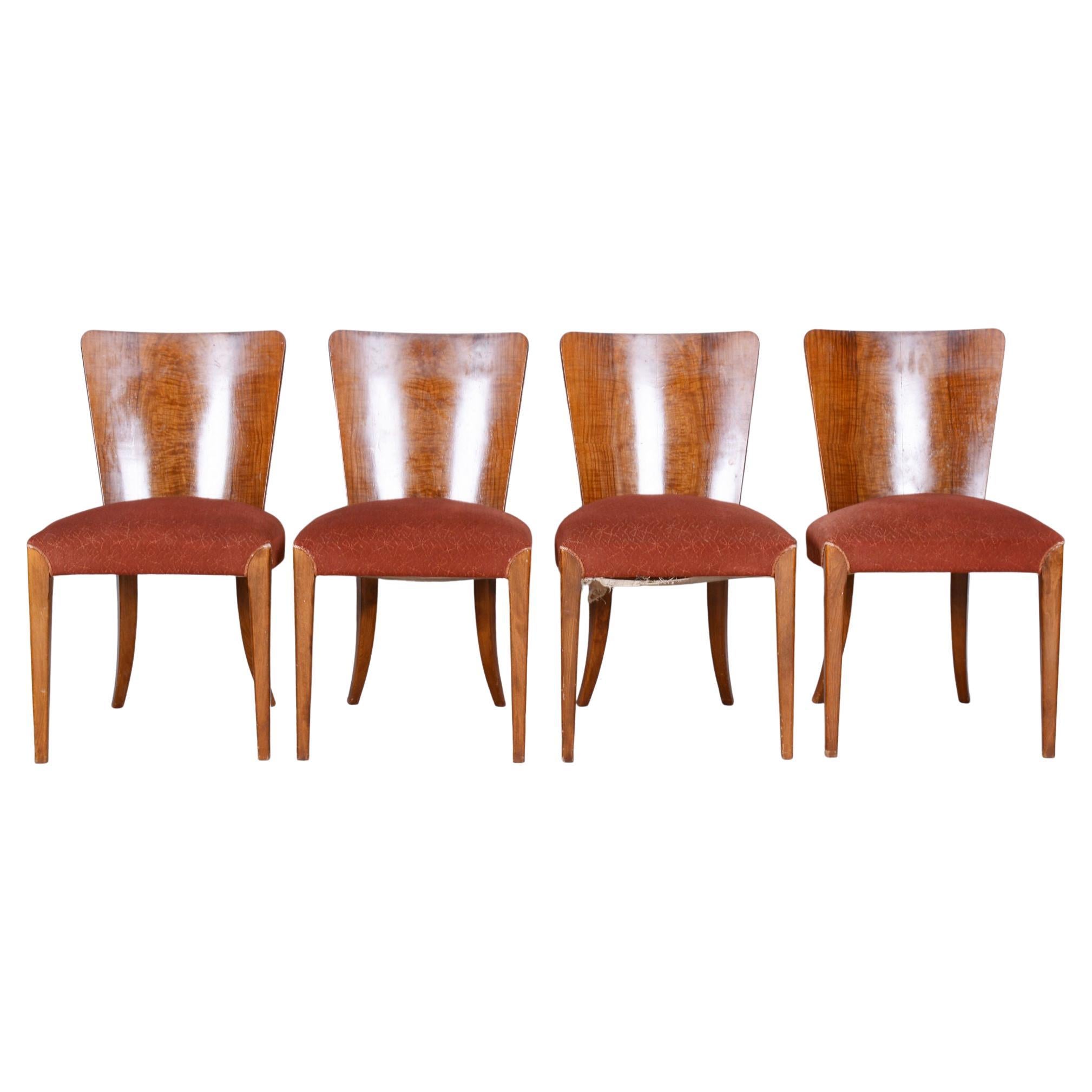 Set of Four Original ArtDeco Beech Chairs, Halabala, UP Zavody, Czechia, 1940s For Sale
