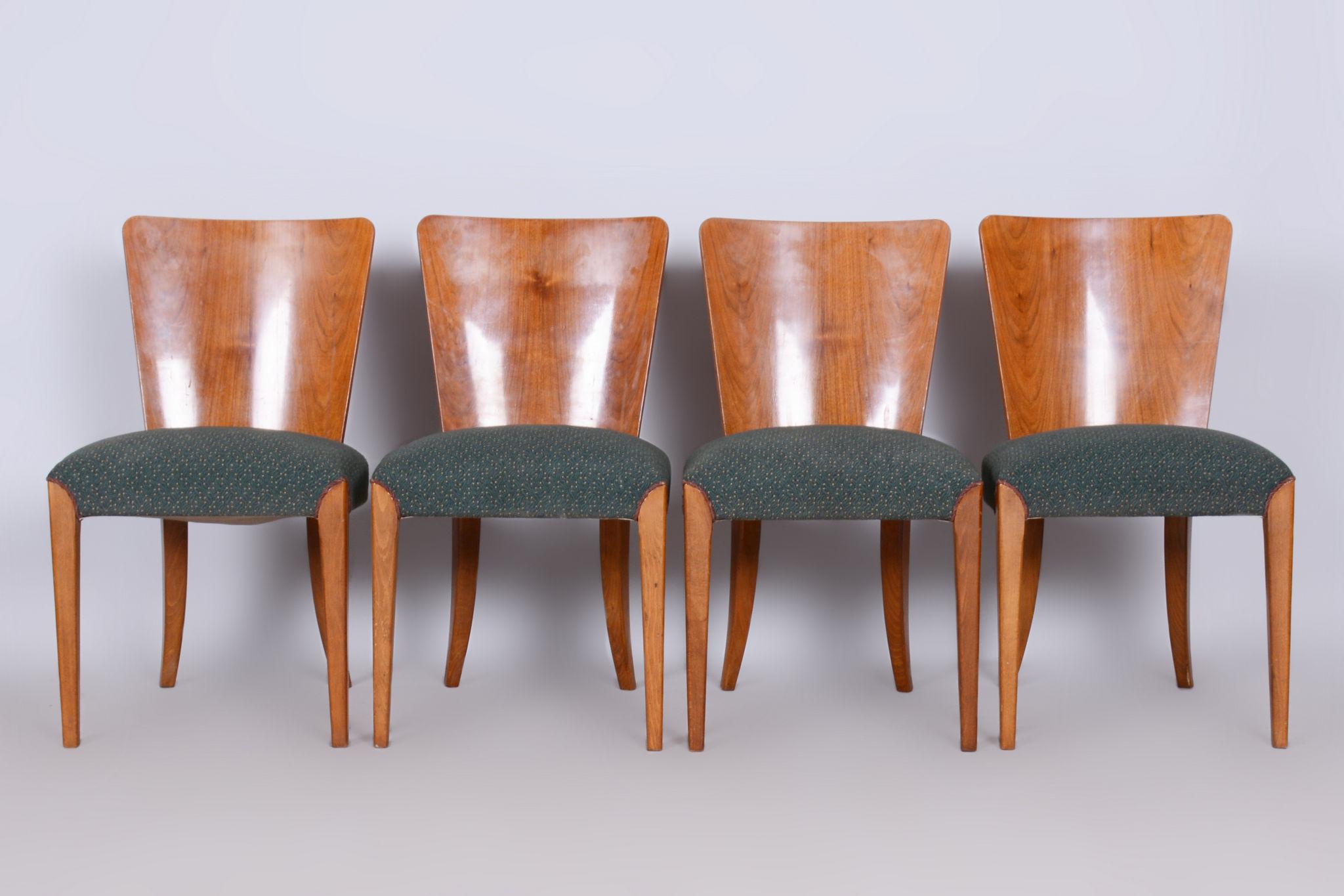 Set of Four Original ArtDeco Chairs, Halabala, UP Zavody, Beech, Czechia, 1940s For Sale 4