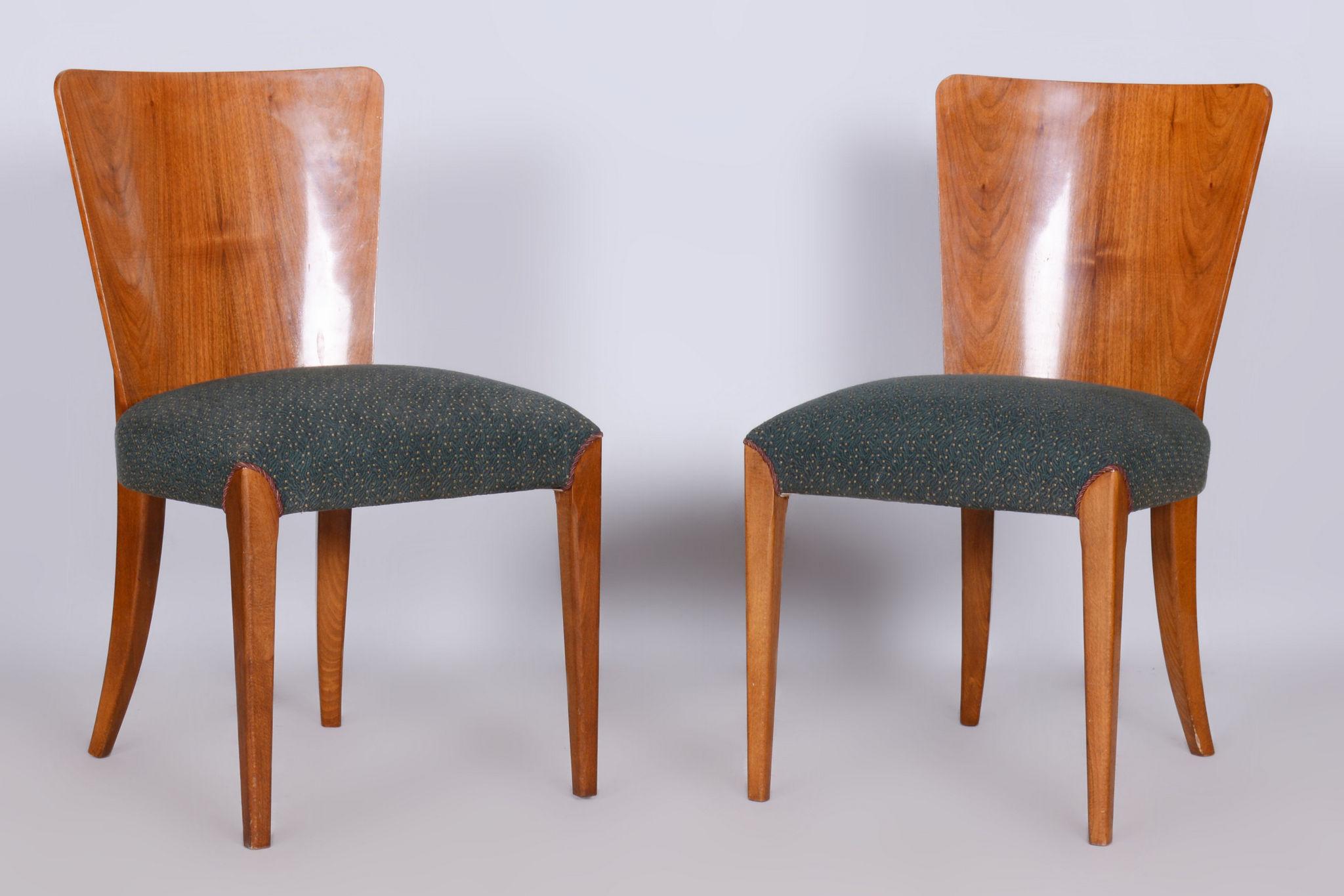 Upholstery Set of Four Original ArtDeco Chairs, Halabala, UP Zavody, Beech, Czechia, 1940s For Sale