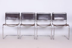 Set of Four Original Bauhaus Chairs, Genuine Leather, Chrome, Germany, 1930s
