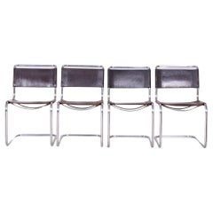 Ensemble de quatre chaises Bauhaus originales, cuir véritable, chrome, Allemagne, années 1930