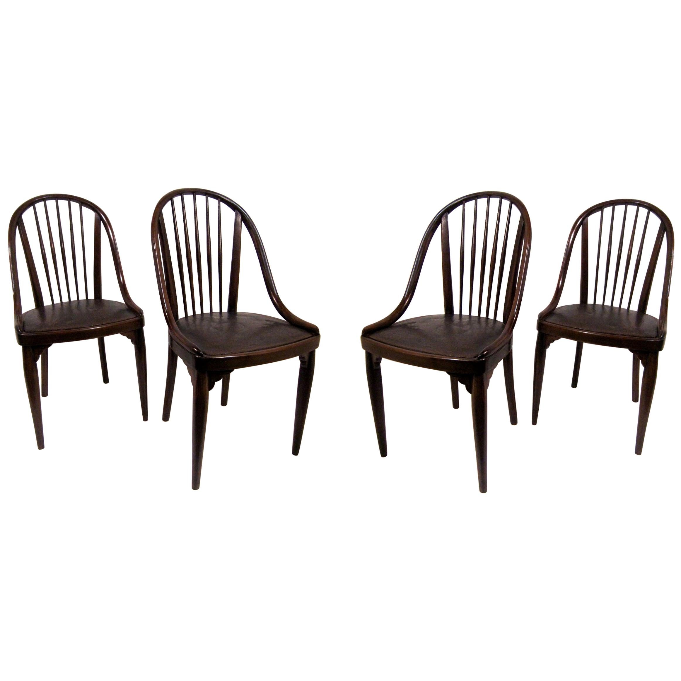 Set of Four Original Beechwood Chairs by Thonet